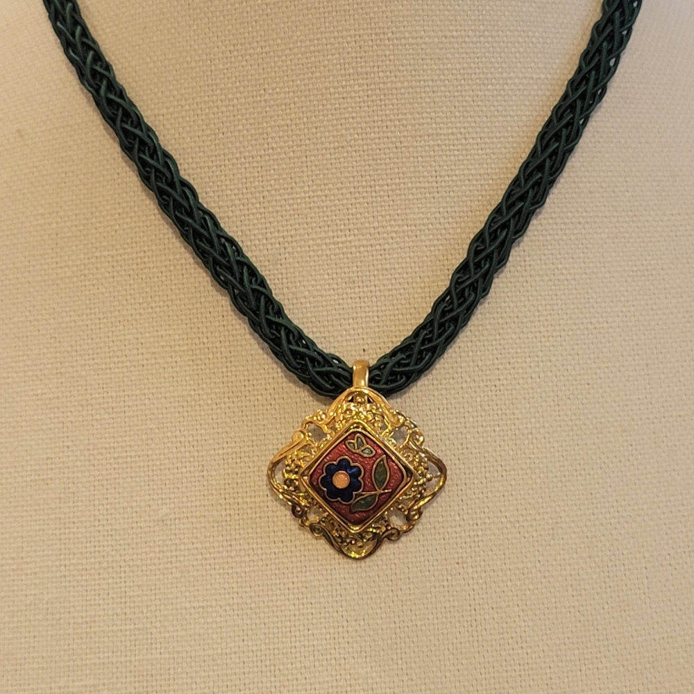 Floral and butterfly Cloisonne choker necklace